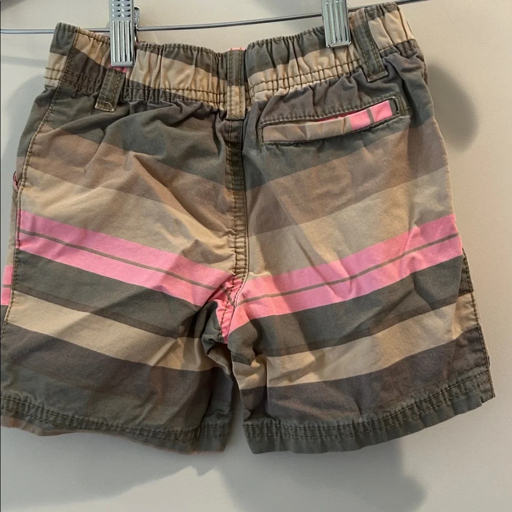 Carter’s Kids wide horizontal Striped Cotton Shorts faux fly Pink beige size 3T